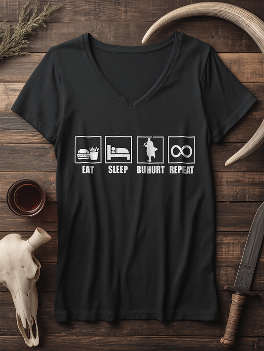 Eat Sleep Buhurt Repeat | Damen Bio V-Neck T-Shirt