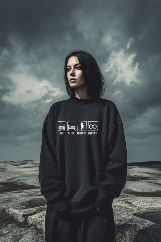 Buhurt Oversized Damen Pullover | Eat Sleep Repeat Buhurt | Bouhourt Frauen Sweatshirt
