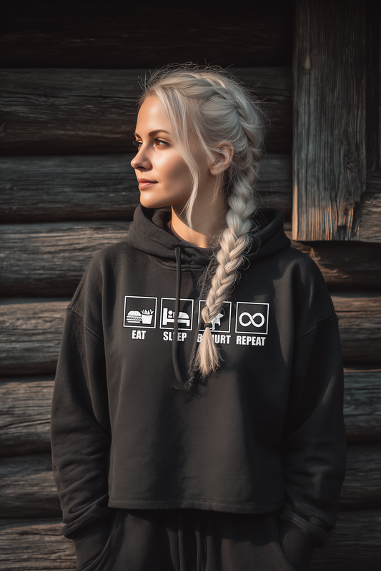Eat Sleep Buhurt Repeat Damen Hoodie | Frauen Bio Boxcut Hoodie