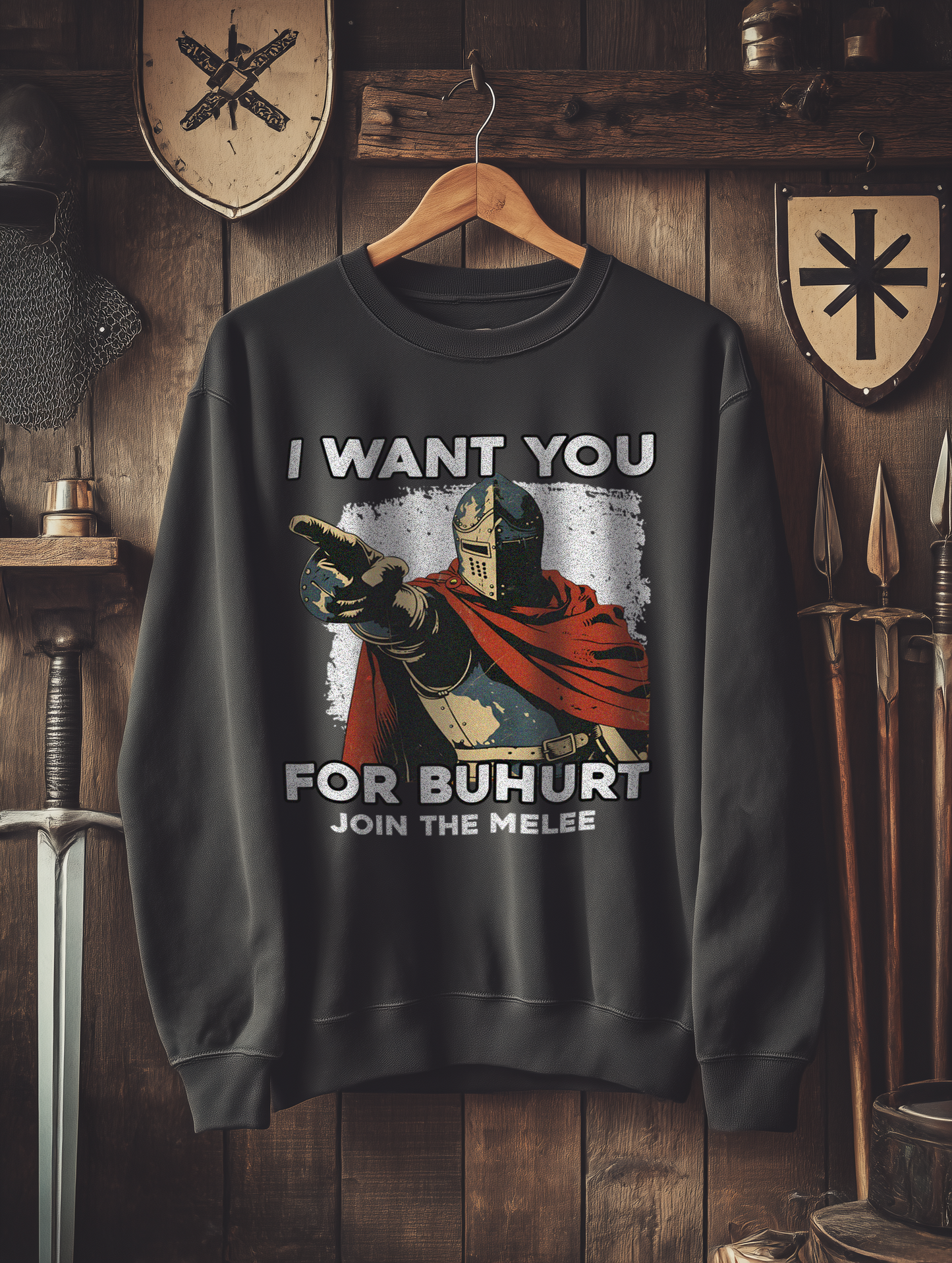 Buhurt Premium Herren Sweatshirt | „I want you – join the melee“ | Bouhourt Männer Pullover