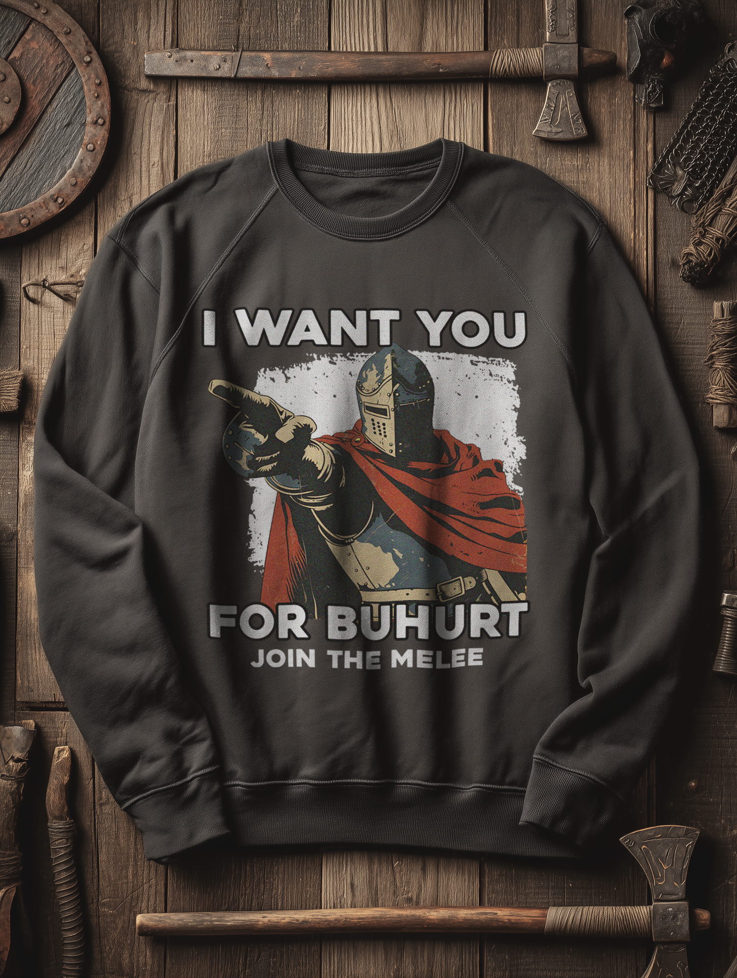 Buhurt Premium Herren Sweatshirt | „I want you – join the melee“ | Bouhourt Männer Pullover