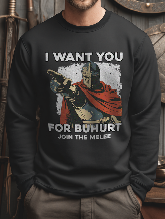 Buhurt Premium Herren Sweatshirt | „I want you – join the melee“ | Bouhourt Männer Pullover