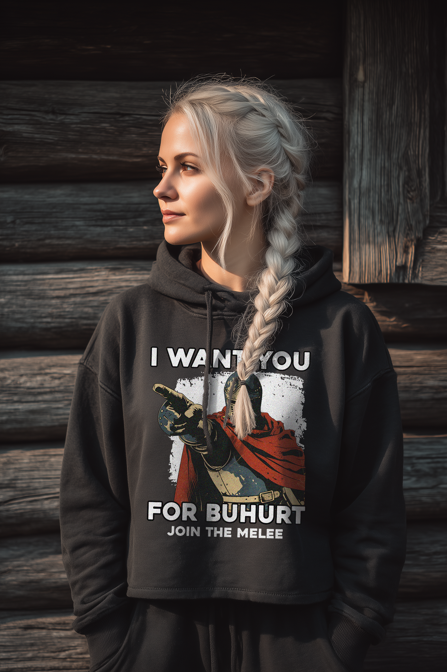 Buhurt Boxcut Damen Hoodie |  „I want you – join the melee“ | Bouhourt Frauen Hoodie