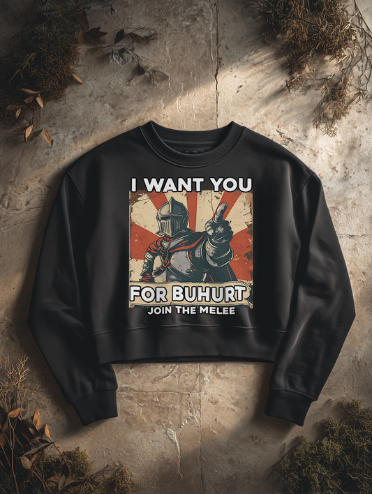 Buhurt Boxcut Damen Sweatshirt |„I want you – join the melee“ | Bouhourt Damen Pullover