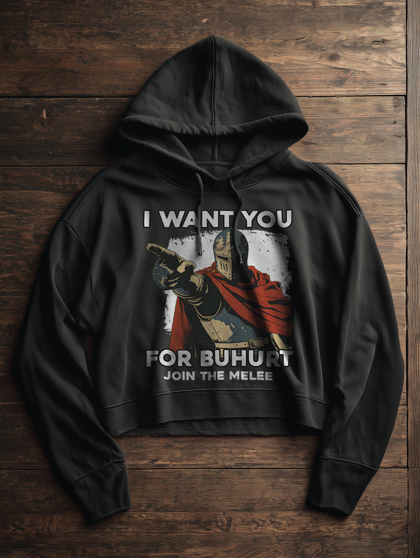 Buhurt Boxcut Damen Hoodie |  „I want you – join the melee“ | Bouhourt Frauen Hoodie