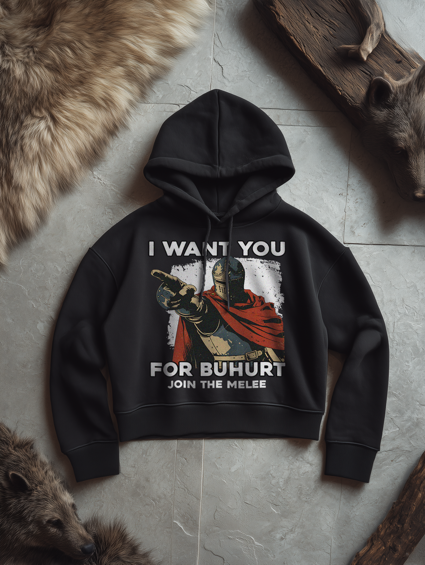 Buhurt Boxcut Damen Hoodie |  „I want you – join the melee“ | Bouhourt Frauen Hoodie