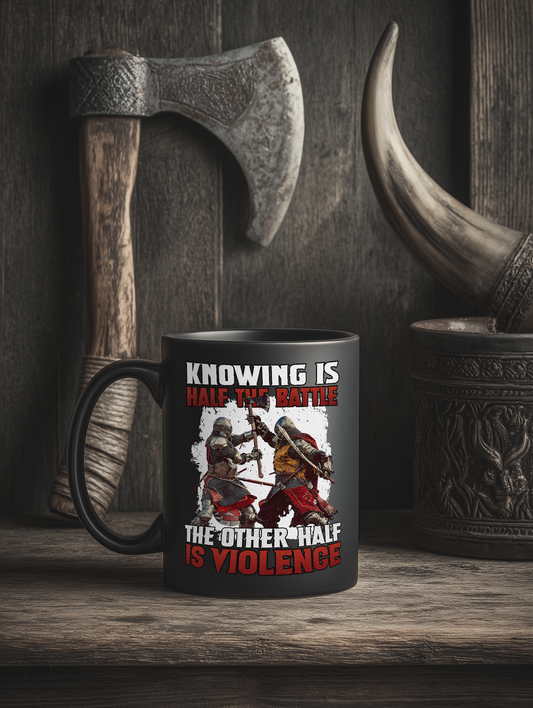 Schwarze Buhurt Keramik Tasse | Knowing Is Half The Battle | Bouhourt Cup