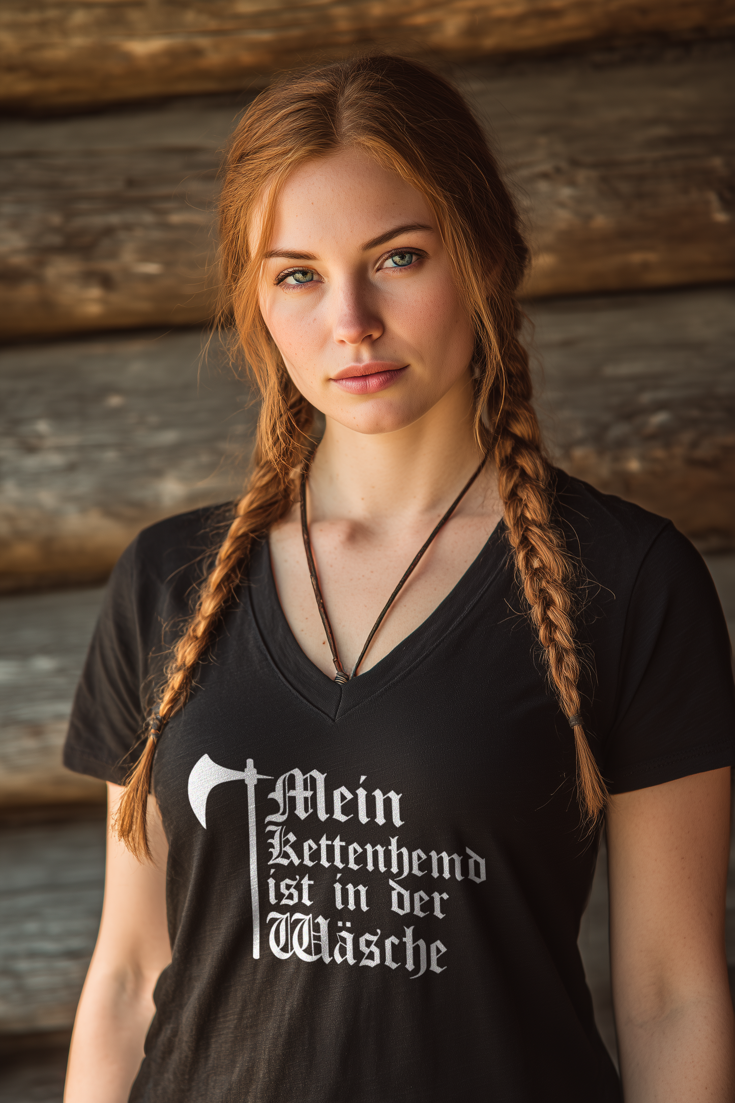 Mein Kettenhemd ist in der Wäsche | Damen Bio V-Neck T-Shirt