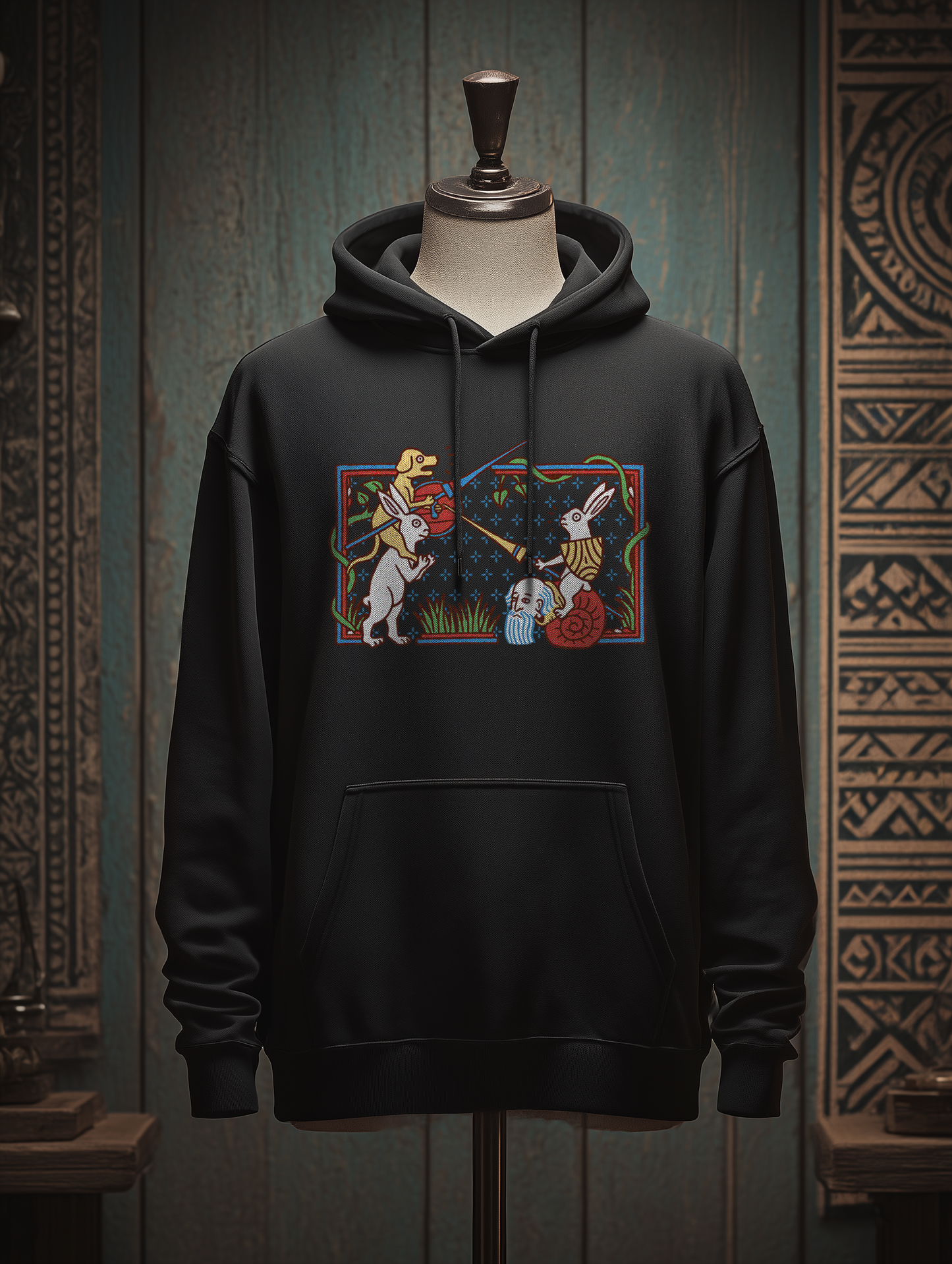 Herren Buhurt Hoodie | Mittelalterliche Marginalien Hasenritter | Bouhourt Hoodie