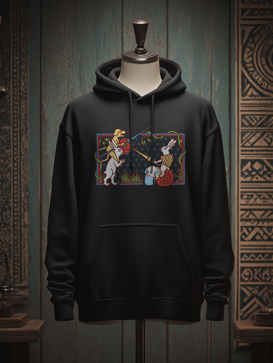Herren Buhurt Hoodie | Mittelalterliche Marginalien Hasenritter | Bouhourt Hoodie