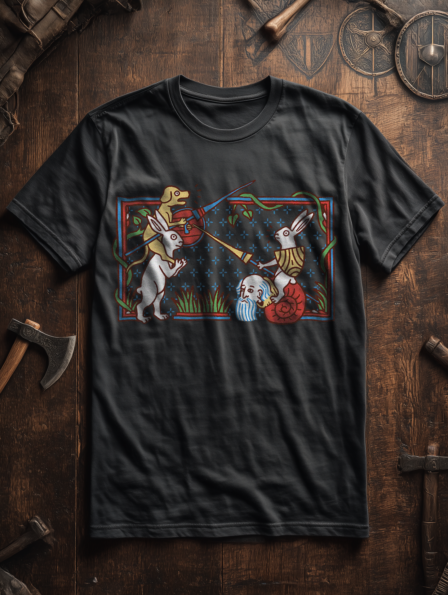 Mittelalter Marginalien Hasenritter Shirt 240g Oversize Herren Bio T-Shirt