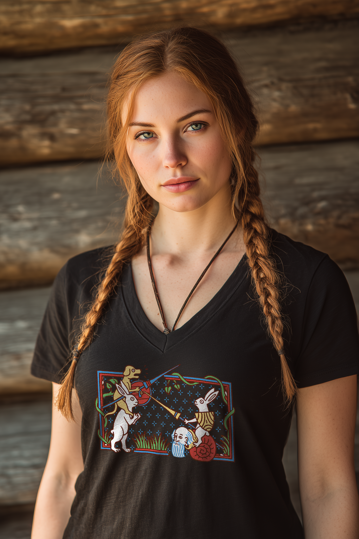 Schneckenritter Marginalien Motiv | Damen Bio V-Neck T-Shirt