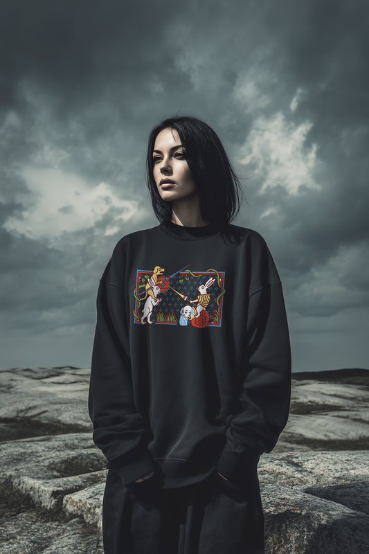 Damen Oversized Sweatshirt | Mittelalterliche Marginalien Hasenritter | Bouhourt