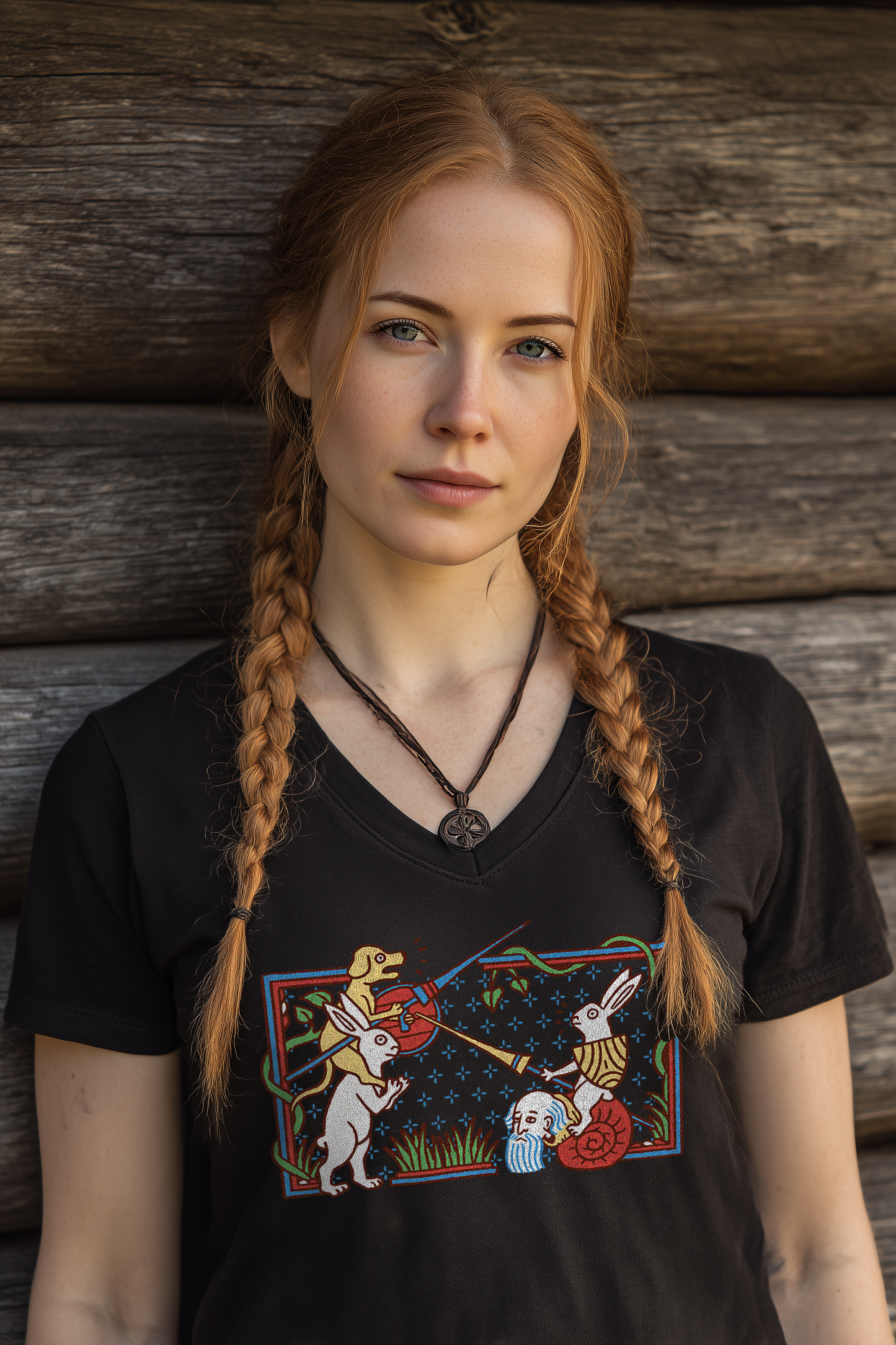 Schneckenritter Marginalien Motiv | Damen Bio V-Neck T-Shirt