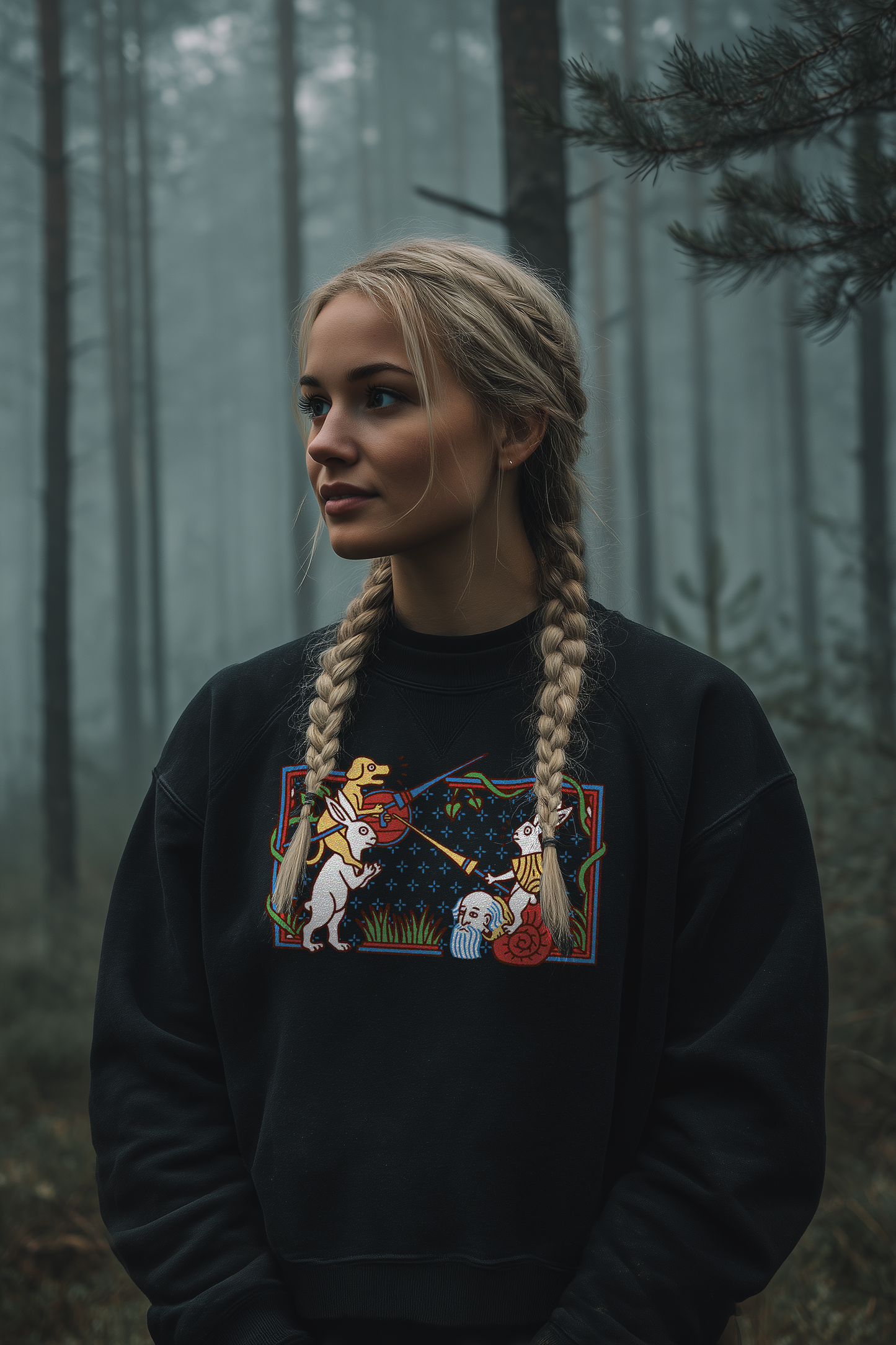 Damen Boxcut Sweatshirt | Mittelalterliche Marginalien Hasenritter | Bouhourt