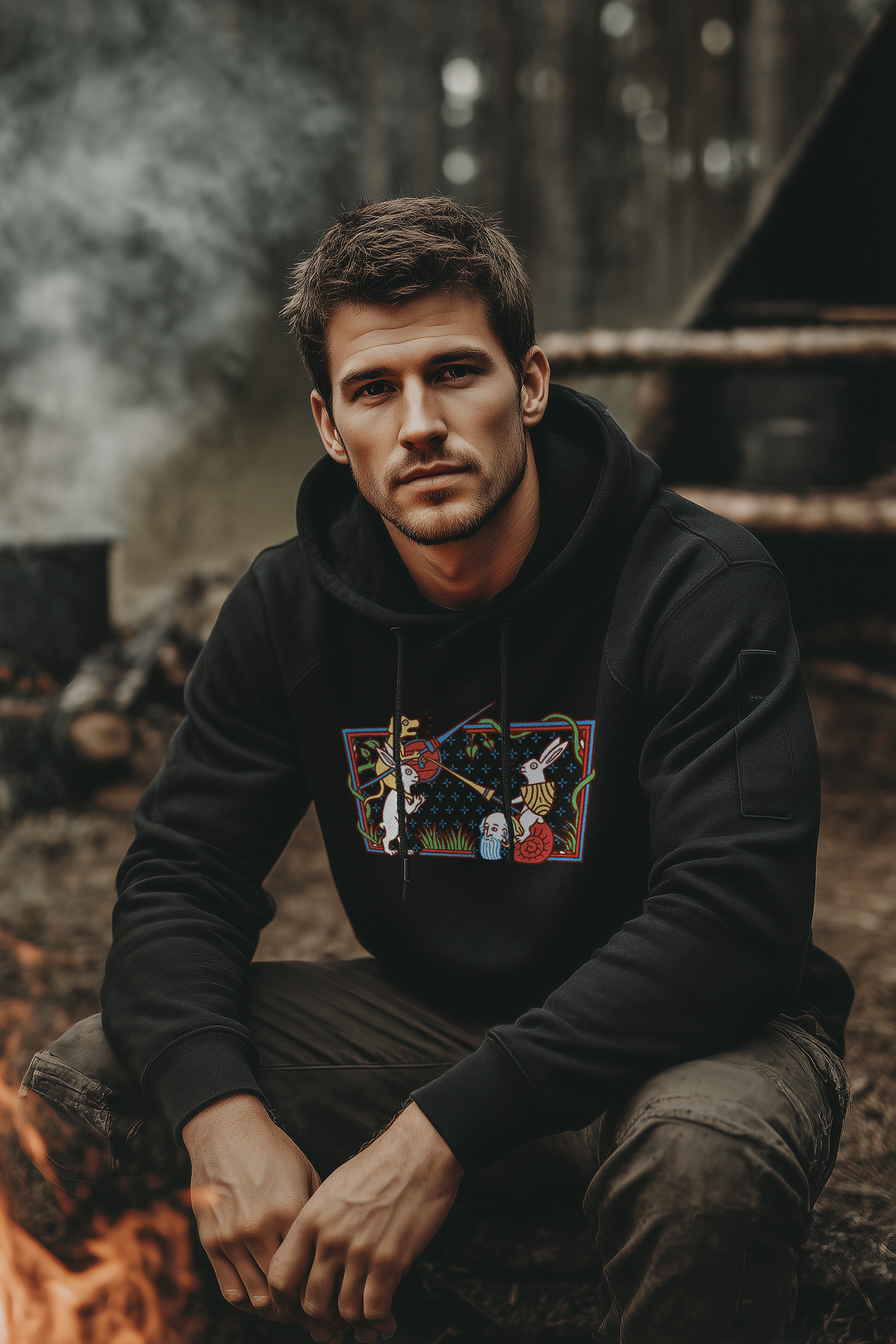 Herren Buhurt Hoodie | Mittelalterliche Marginalien Hasenritter | Bouhourt Hoodie