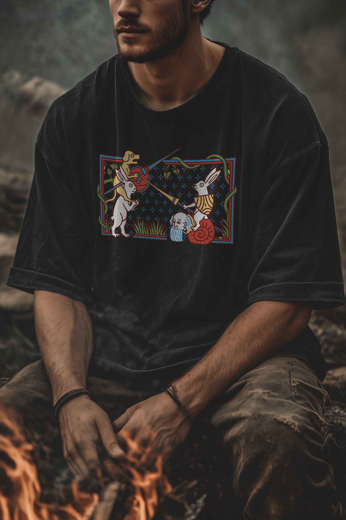 Mittelalter Marginalien Hasenritter Shirt 240g Oversize Herren Bio T-Shirt