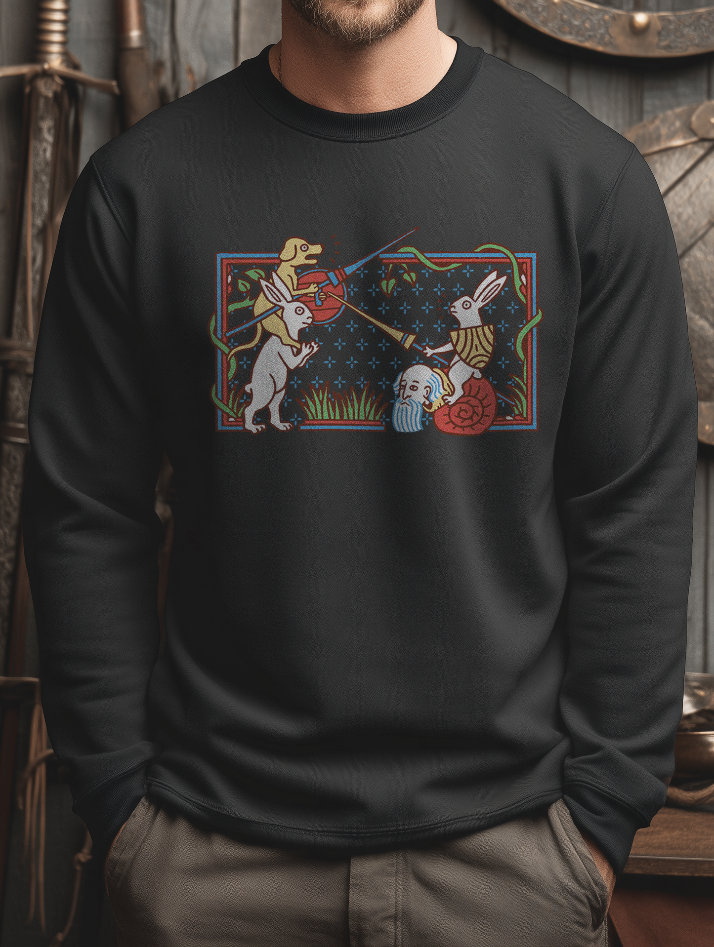 Buhurt Herren Premium Sweatshirt | Mittelalterliche Marginalien Hasenritter