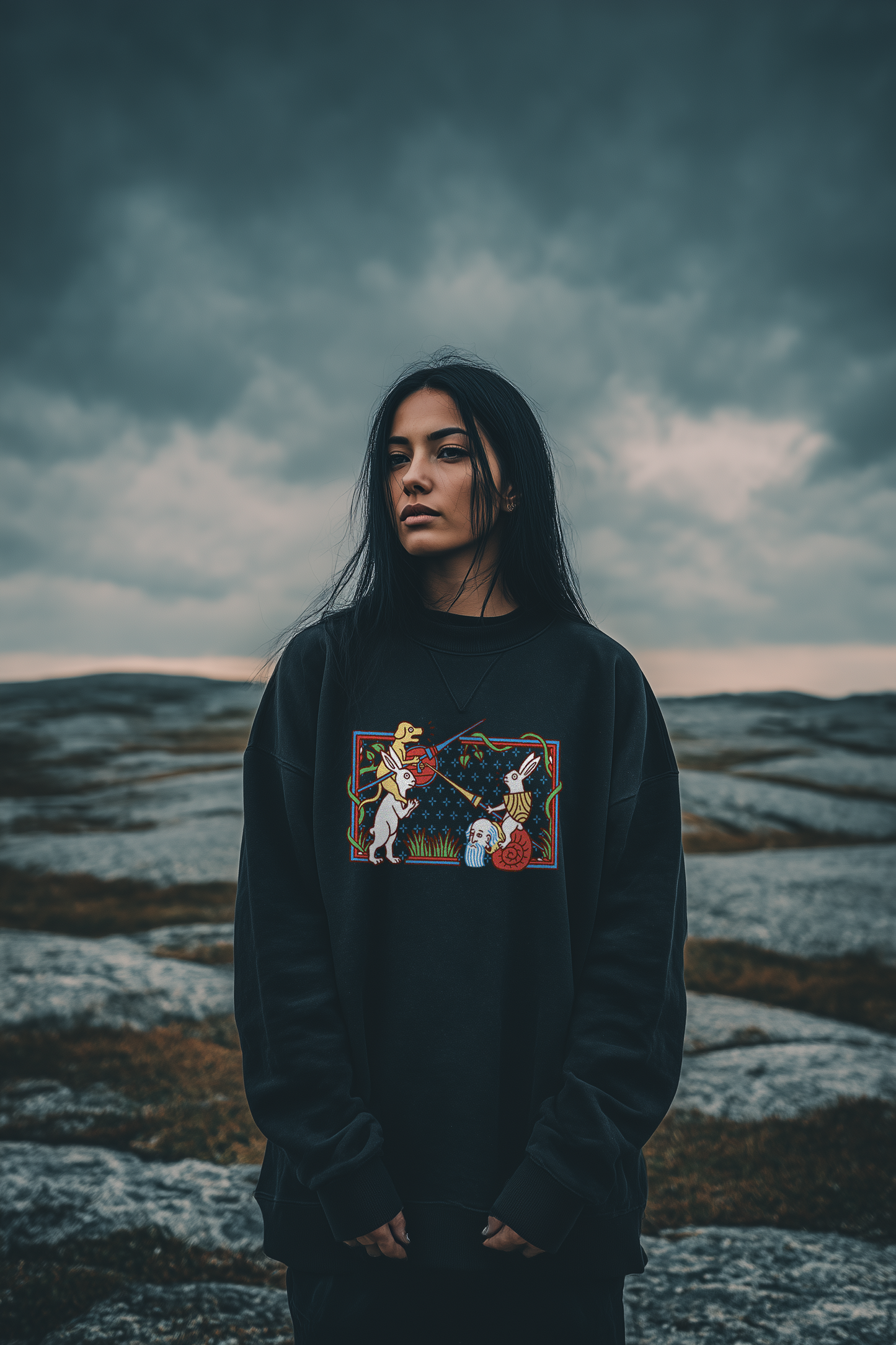 Damen Oversized Sweatshirt | Mittelalterliche Marginalien Hasenritter | Bouhourt