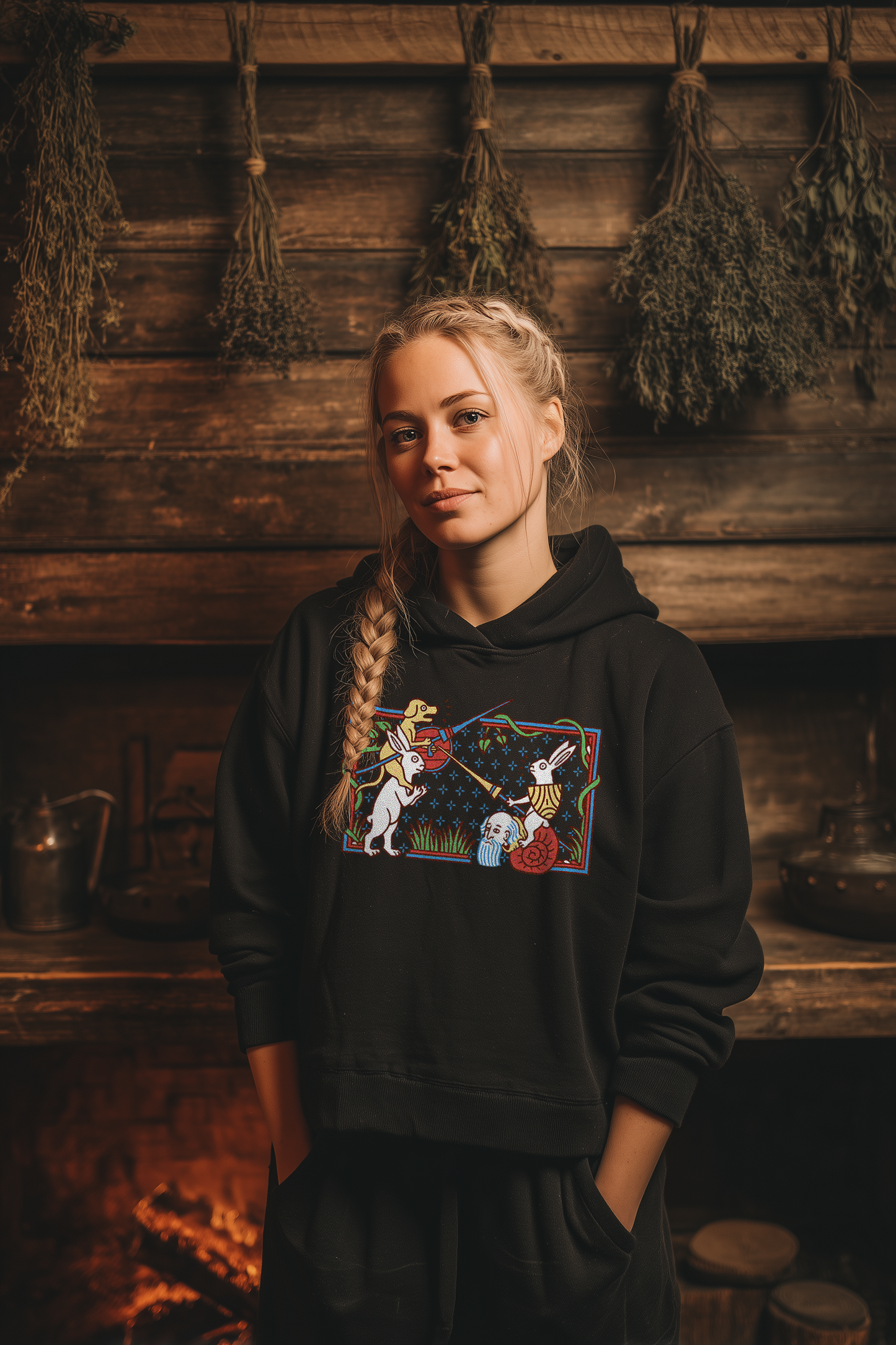 Damen Boxcut Hoodie | Mittelalterliche Marginalien Hasenritter | Bouhourt