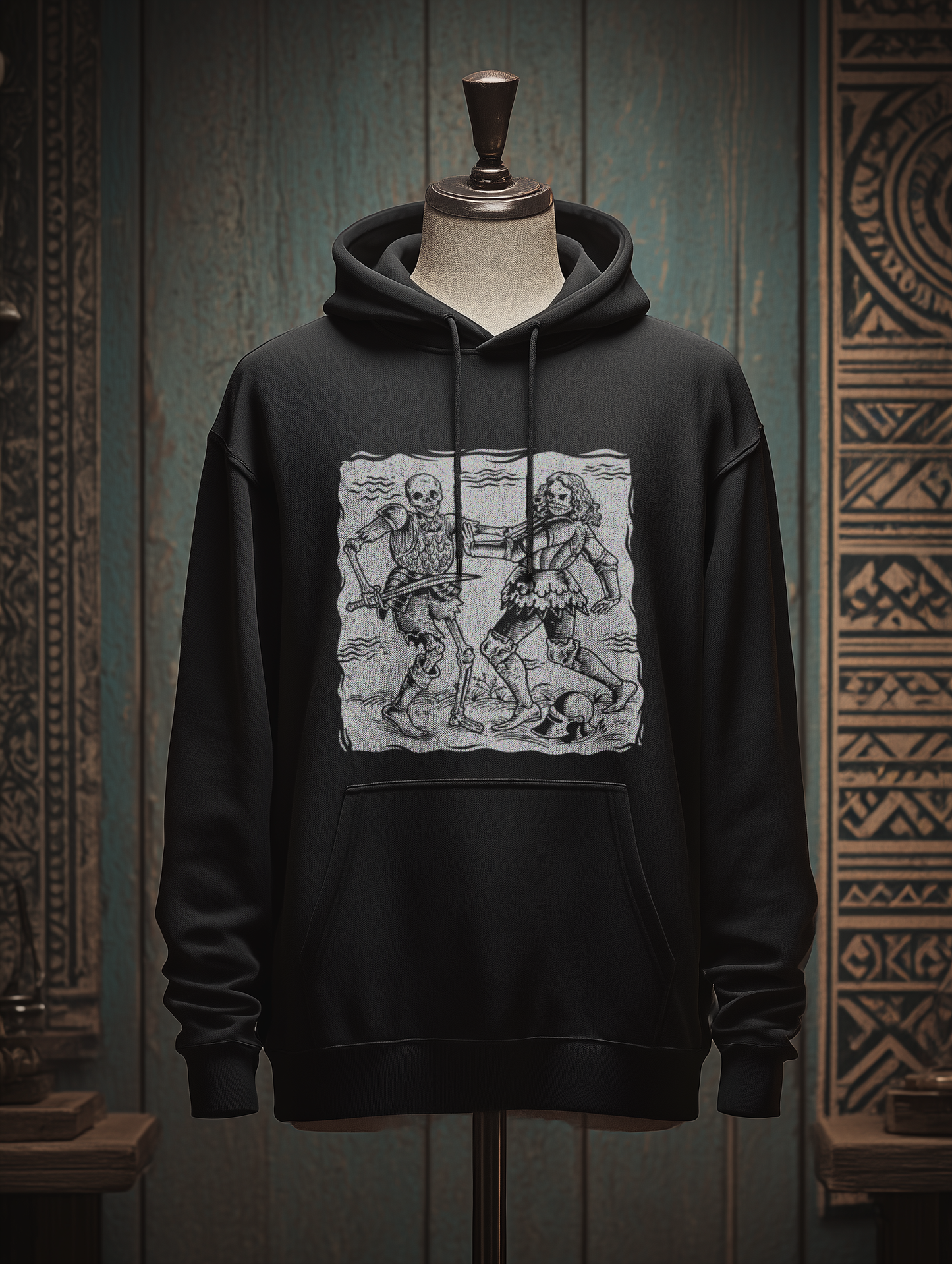 Buhurt Herren Hoodie – Totentanz Ritter Holzschnitt