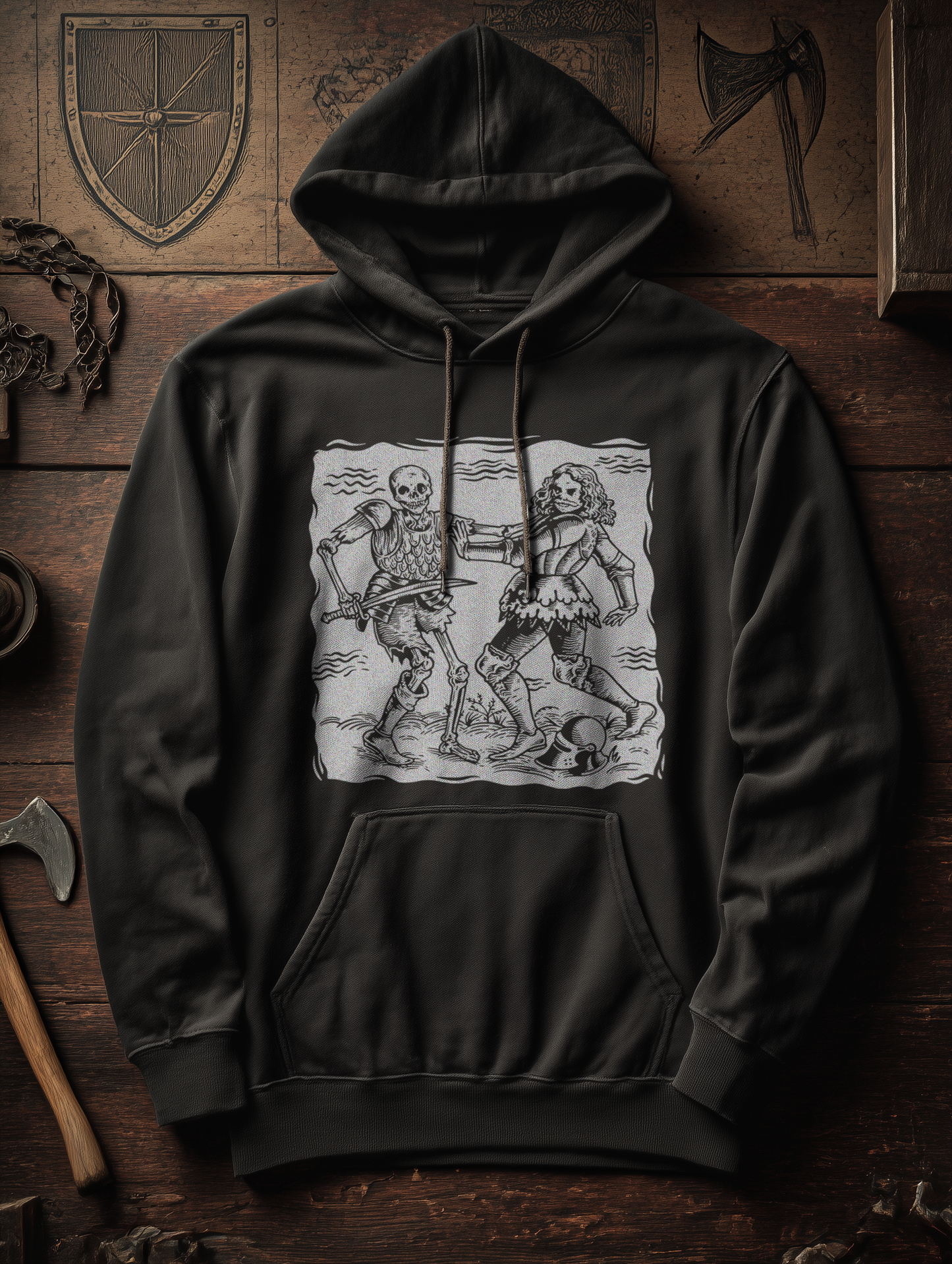 Buhurt Herren Hoodie – Totentanz Ritter Holzschnitt