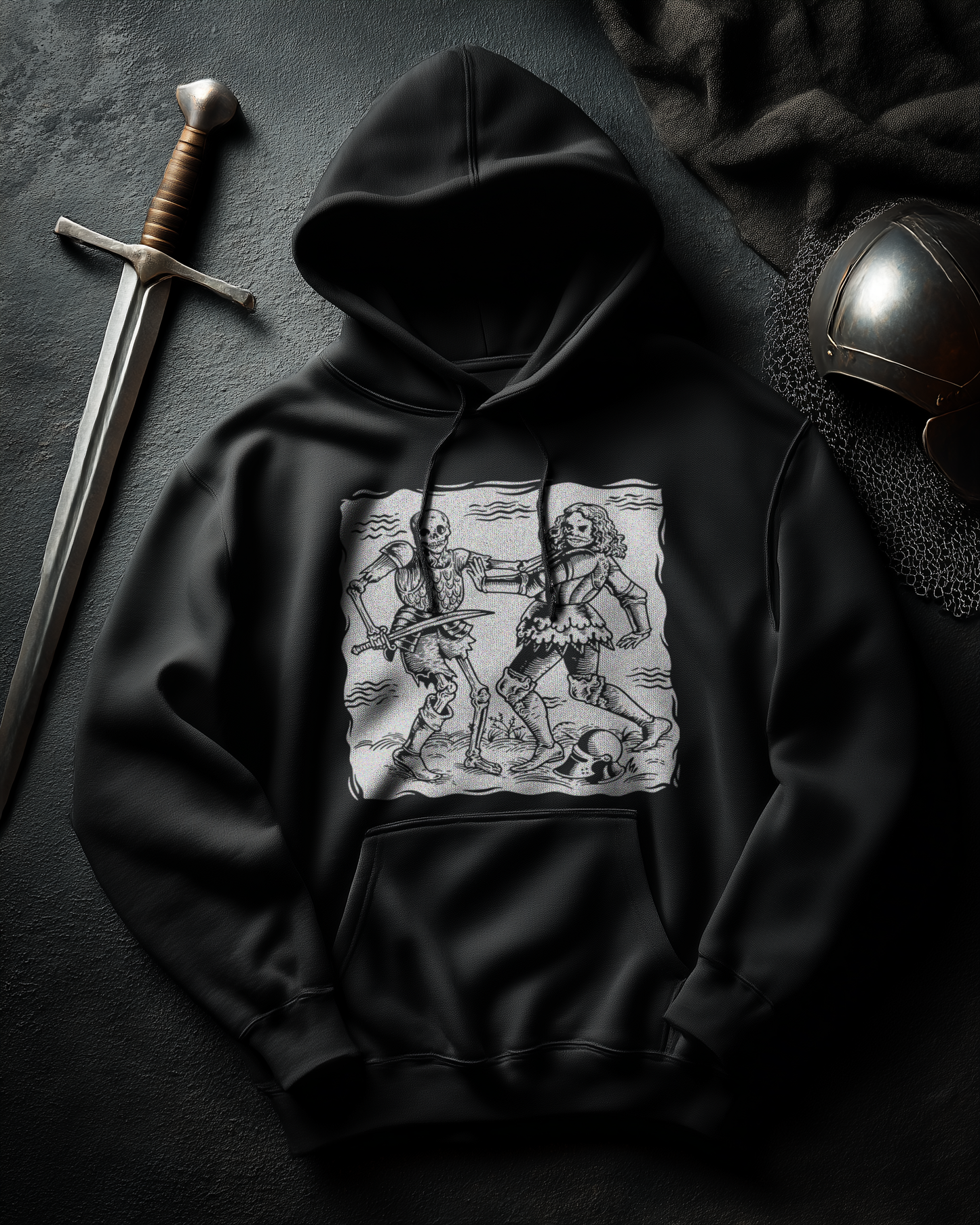 Buhurt Herren Hoodie – Totentanz Ritter Holzschnitt