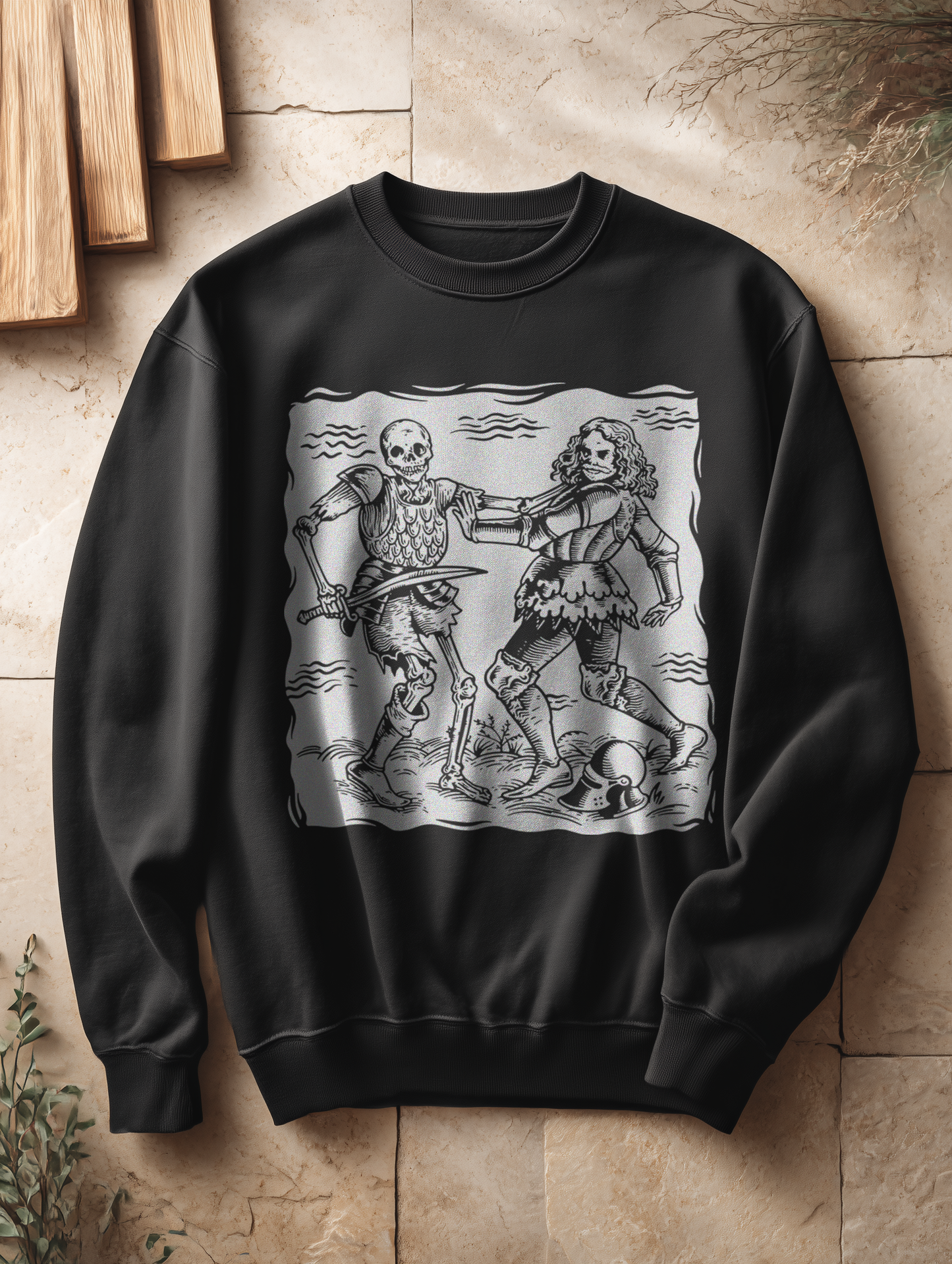 Womens Organic Oversized Sweatshirt – Totentanz Ritter Holzschnitt