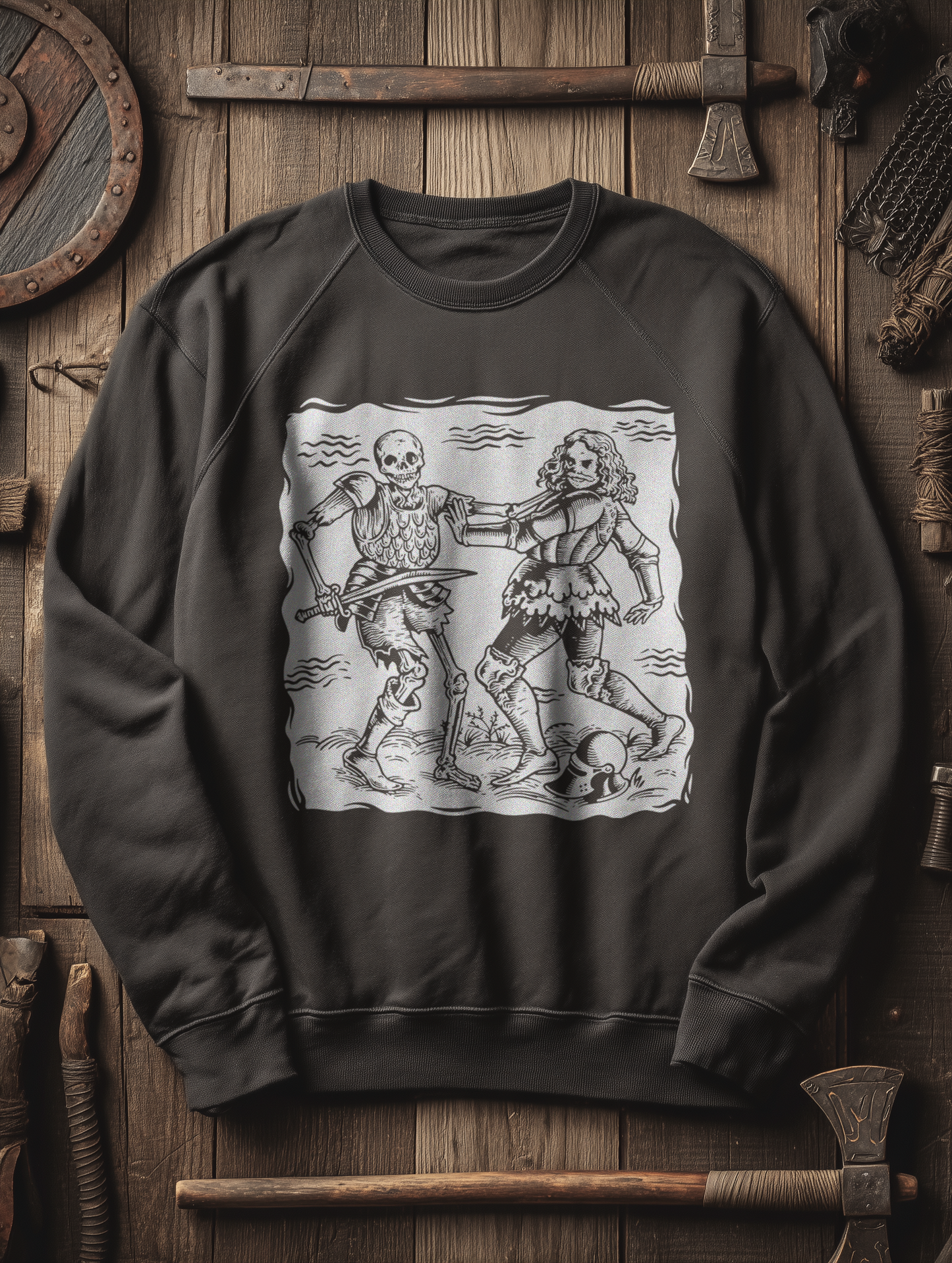 Buhurt Herren Premium Sweatshirt – Totentanz Ritter & Skelett