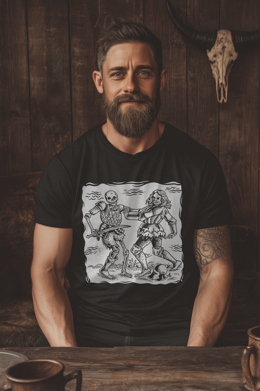Buhurt Herren Premium T-Shirt – Totentanz Ritter Holzschnitt