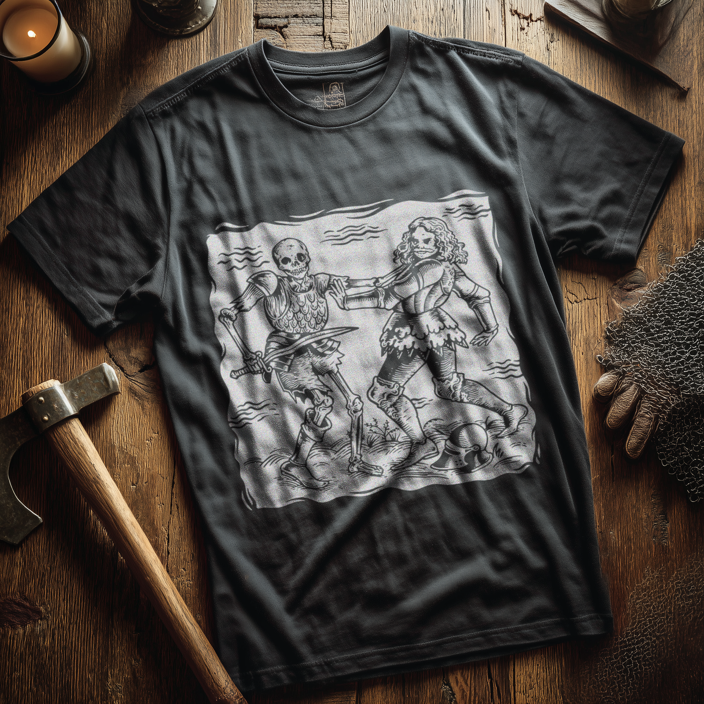 Buhurt Herren Premium T-Shirt – Totentanz Ritter Holzschnitt