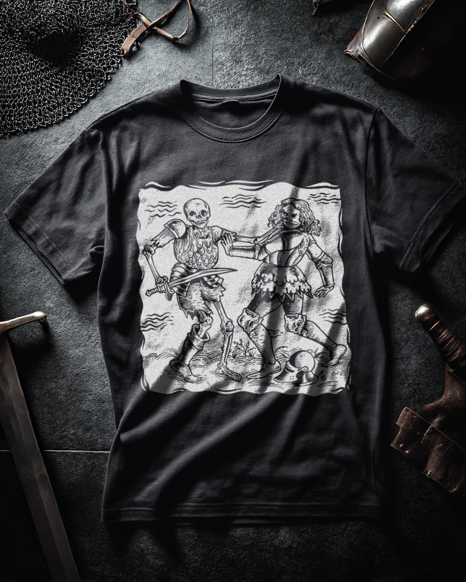 Buhurt Herren Premium T-Shirt – Totentanz Ritter Holzschnitt