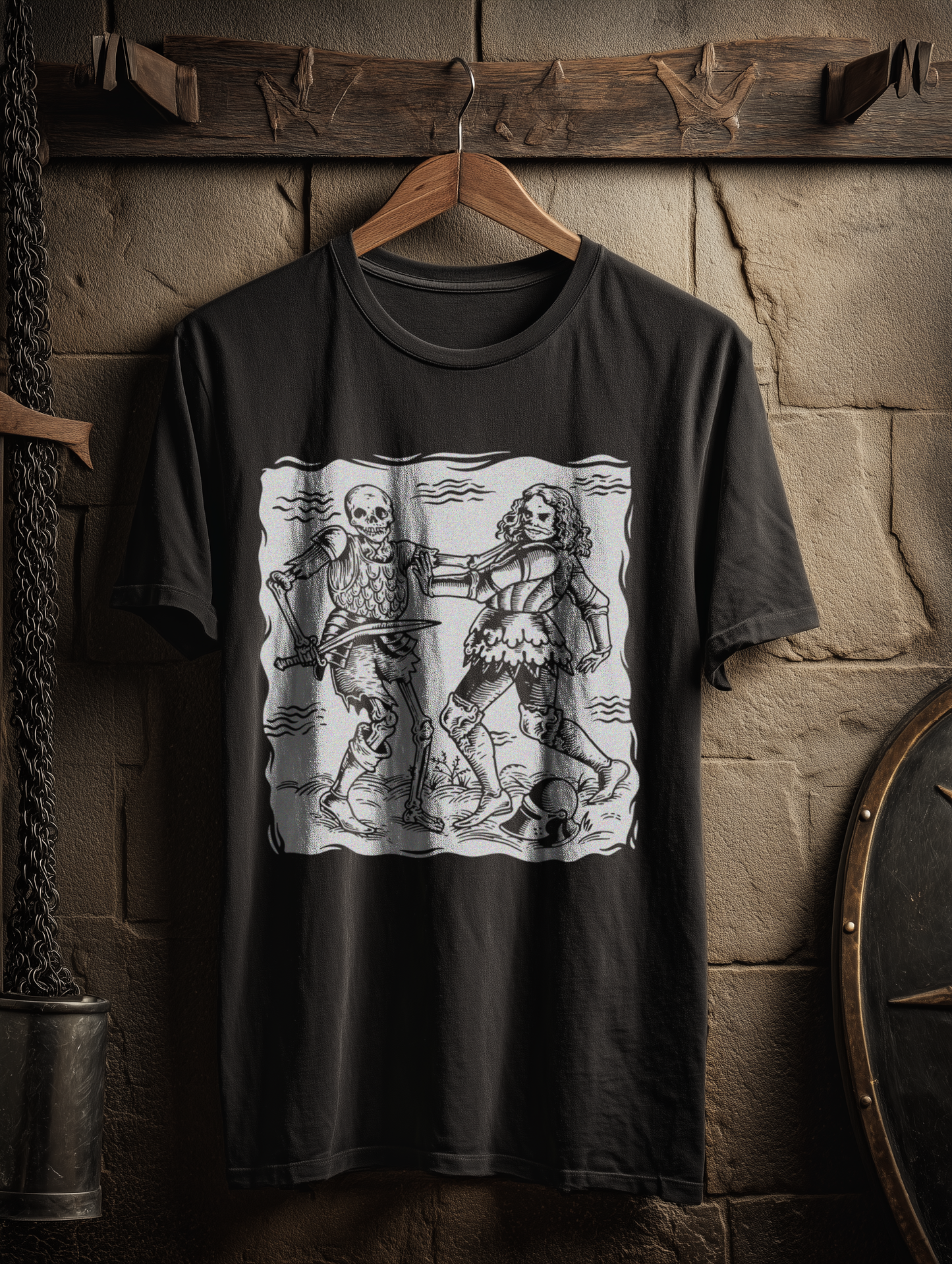 Buhurt Herren Premium T-Shirt – Totentanz Ritter Holzschnitt
