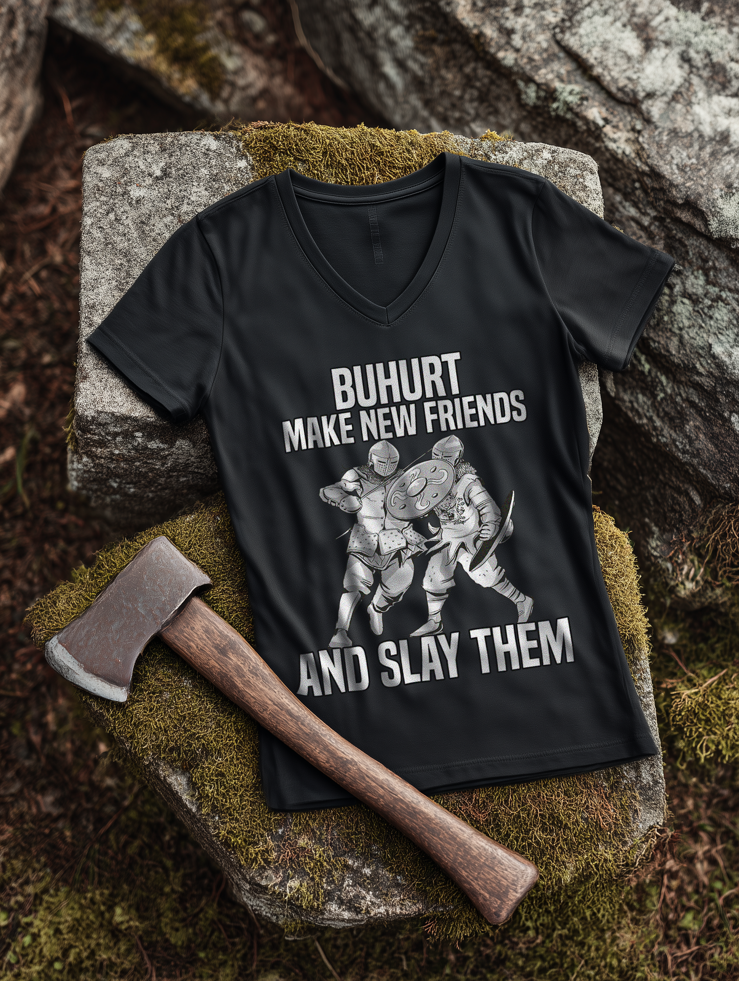Make New Friends and Slay Them | Damen Bio V-Neck T-Shirt