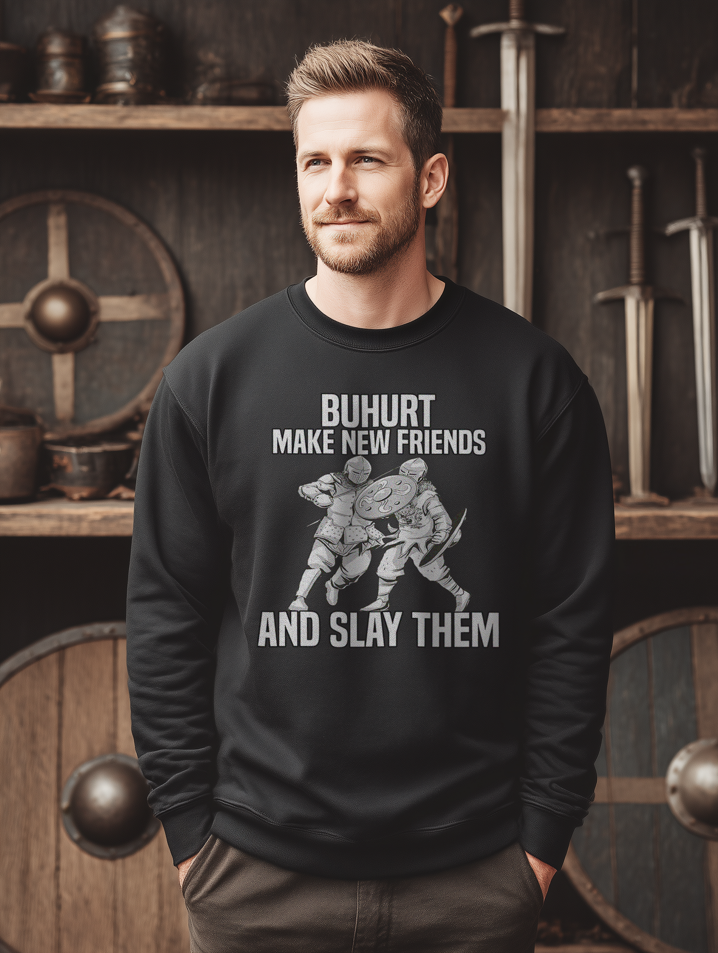 Buhurt Herren Premium Sweatshirt | Make New Friends | Bouhourt Männer Pullover