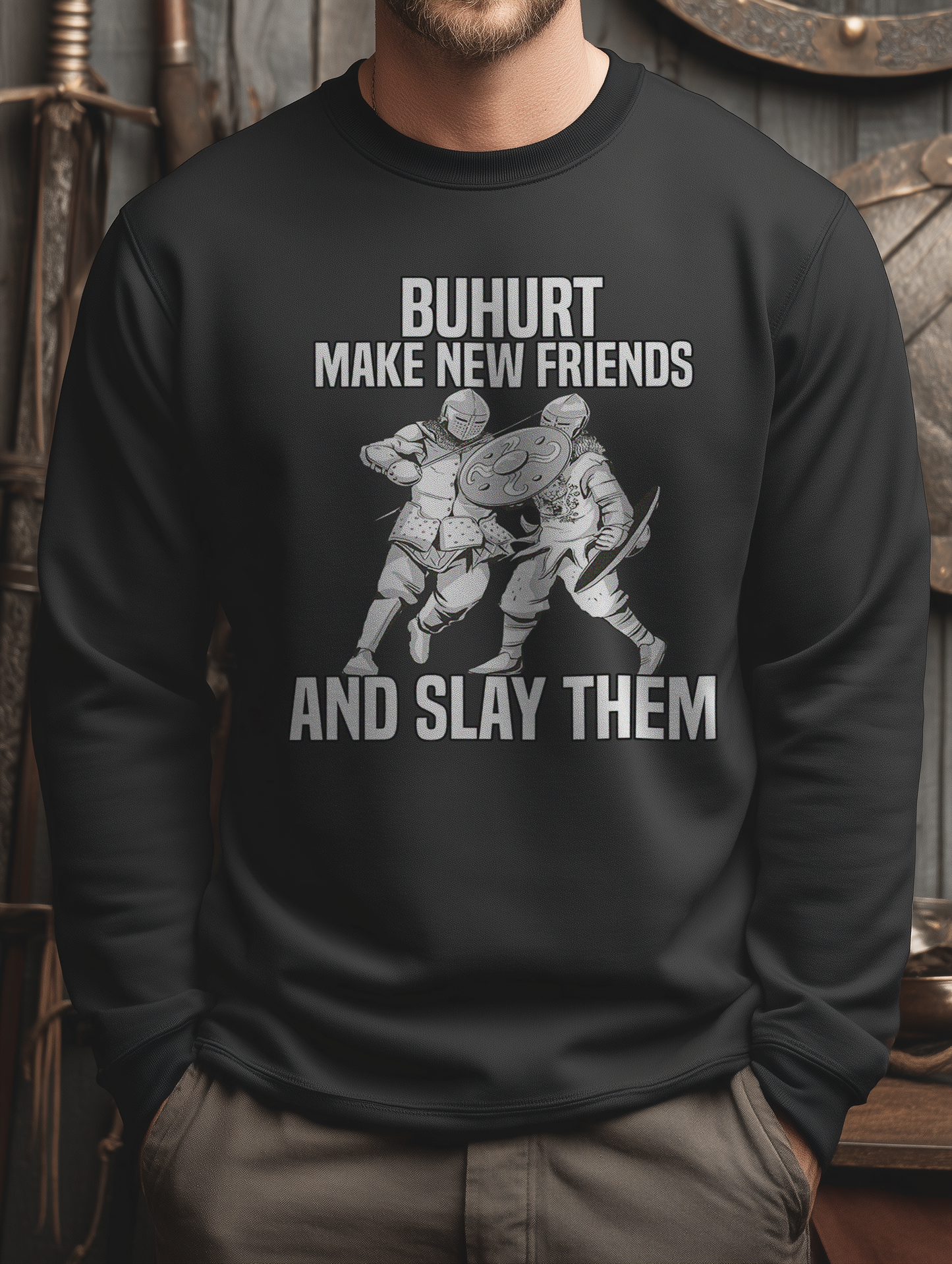 Buhurt Herren Premium Sweatshirt | Make New Friends | Bouhourt Männer Pullover