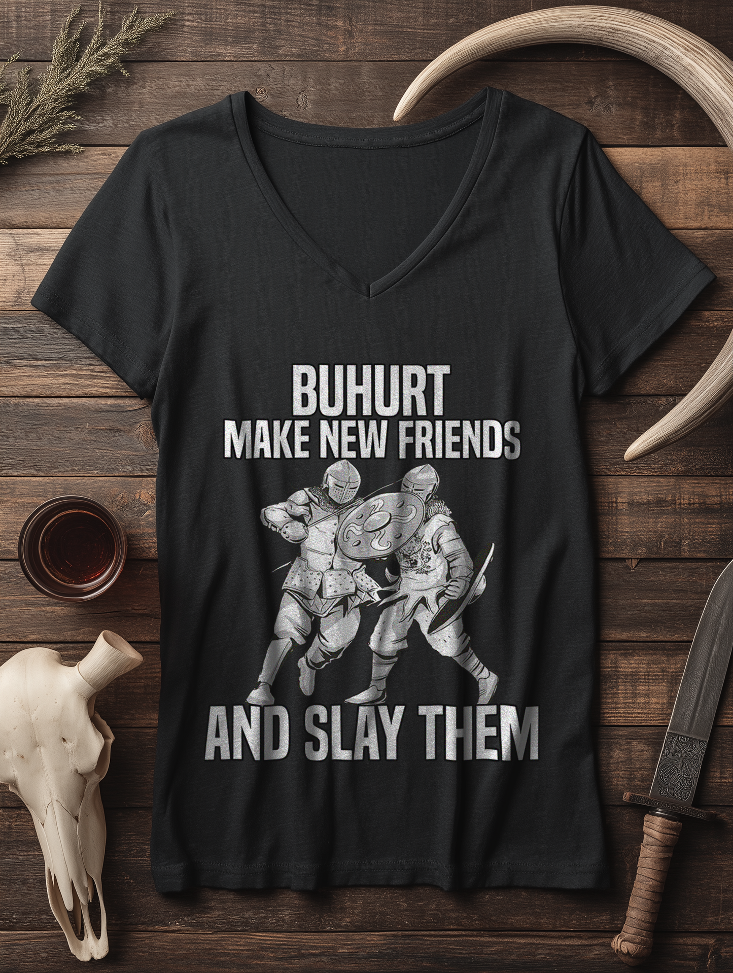 Make New Friends and Slay Them | Damen Bio V-Neck T-Shirt