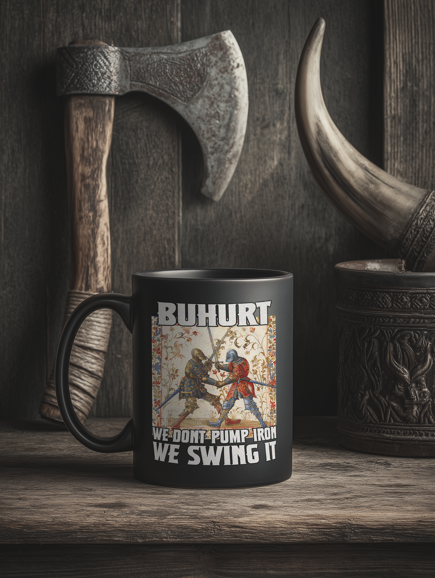 Schwarze Buhurt Keramik Tasse | Buhurt „We swing it | Bouhourt Cup