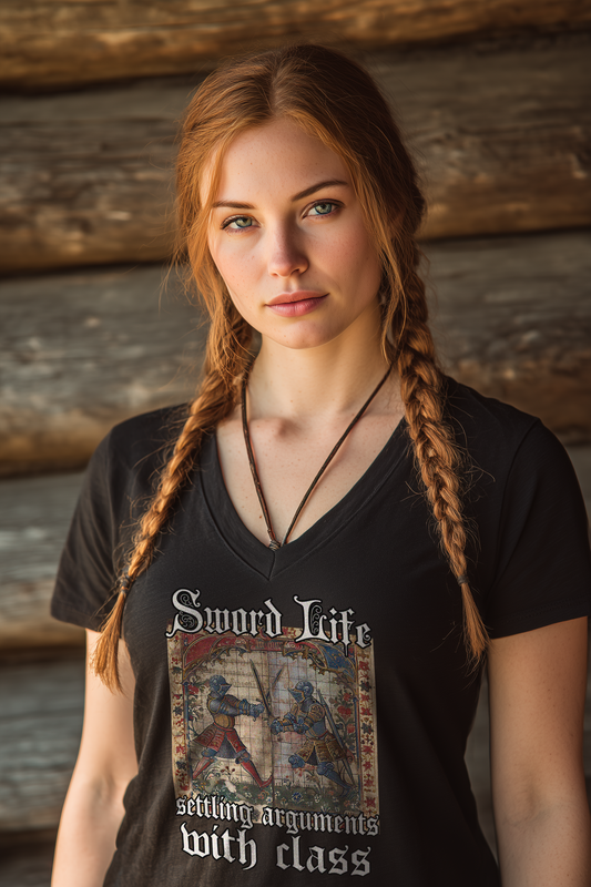 Sword Life – Settling arguments with class | Damen Bio V-Neck T-Shirt