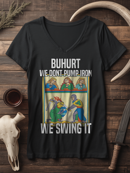 We don’t pump iron – we swing it | Damen Bio V-Neck T-Shirt