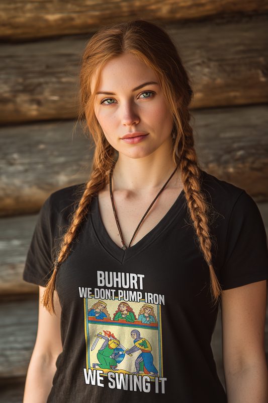 We don’t pump iron – we swing it | Damen Bio V-Neck T-Shirt