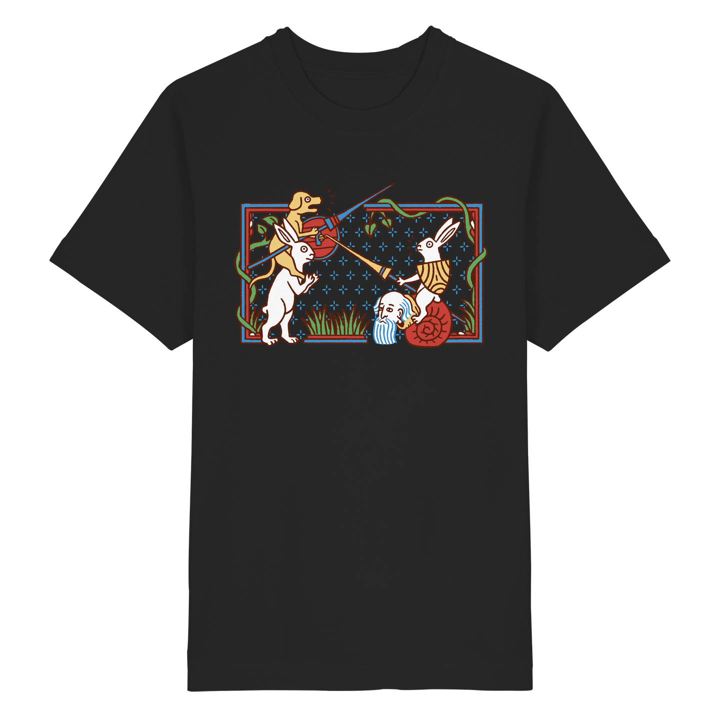 Mittelalter Marginalien Hasenritter Shirt 240g Oversize Herren Bio T-Shirt