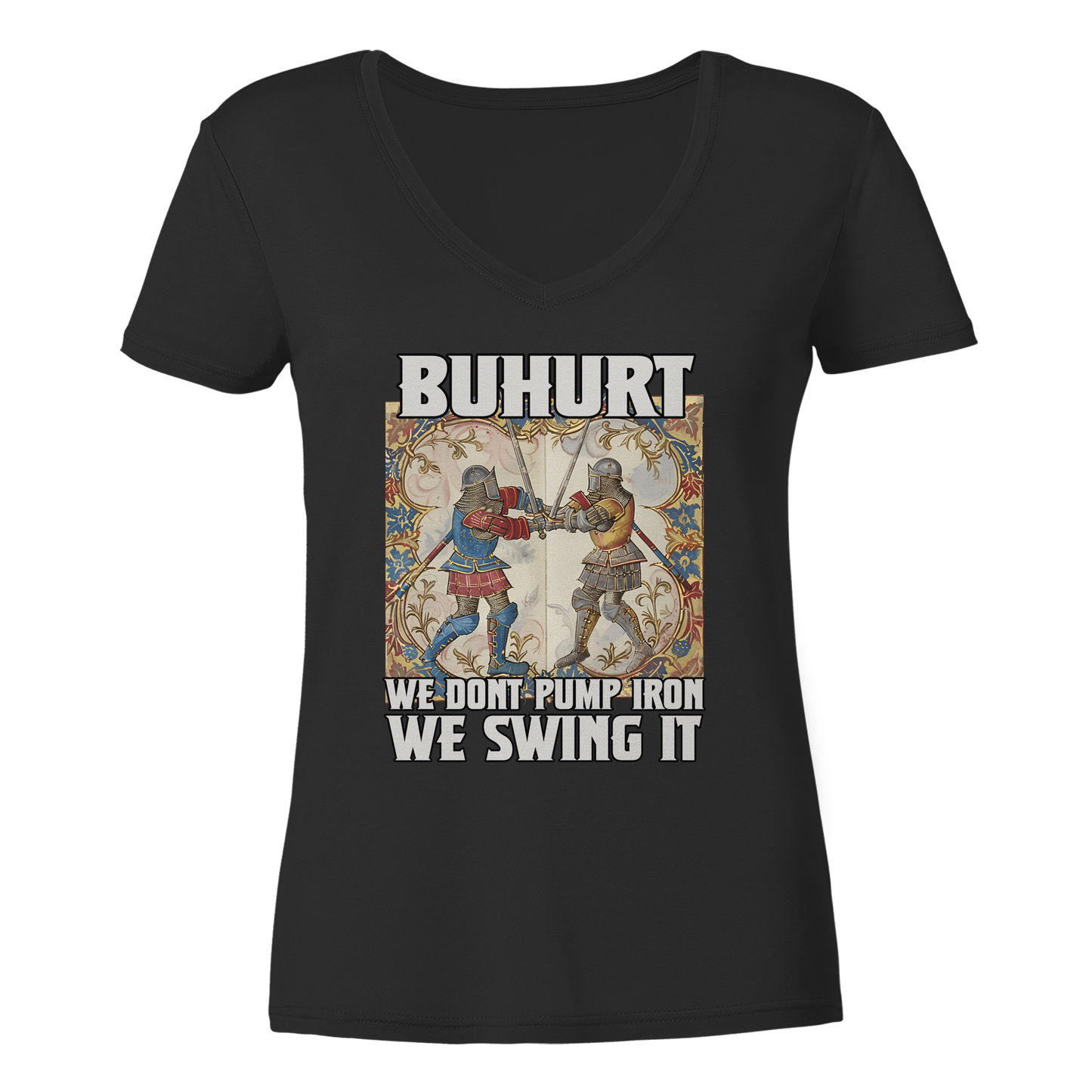 Buhurt Stundenbuch | Damen Bio V-Neck Shirt im mittelalterlichen Manuskriptstil