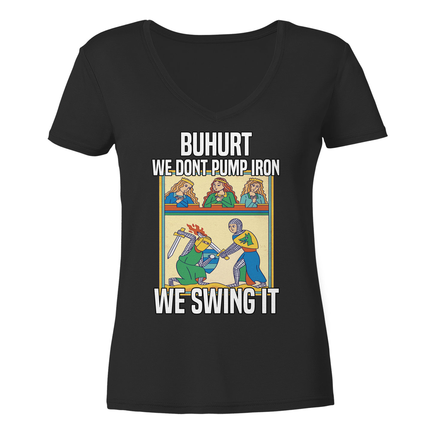 We don’t pump iron – we swing it | Damen Bio V-Neck T-Shirt