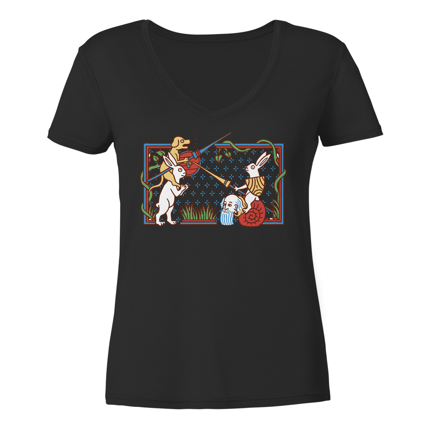Schneckenritter Marginalien Motiv | Damen Bio V-Neck T-Shirt