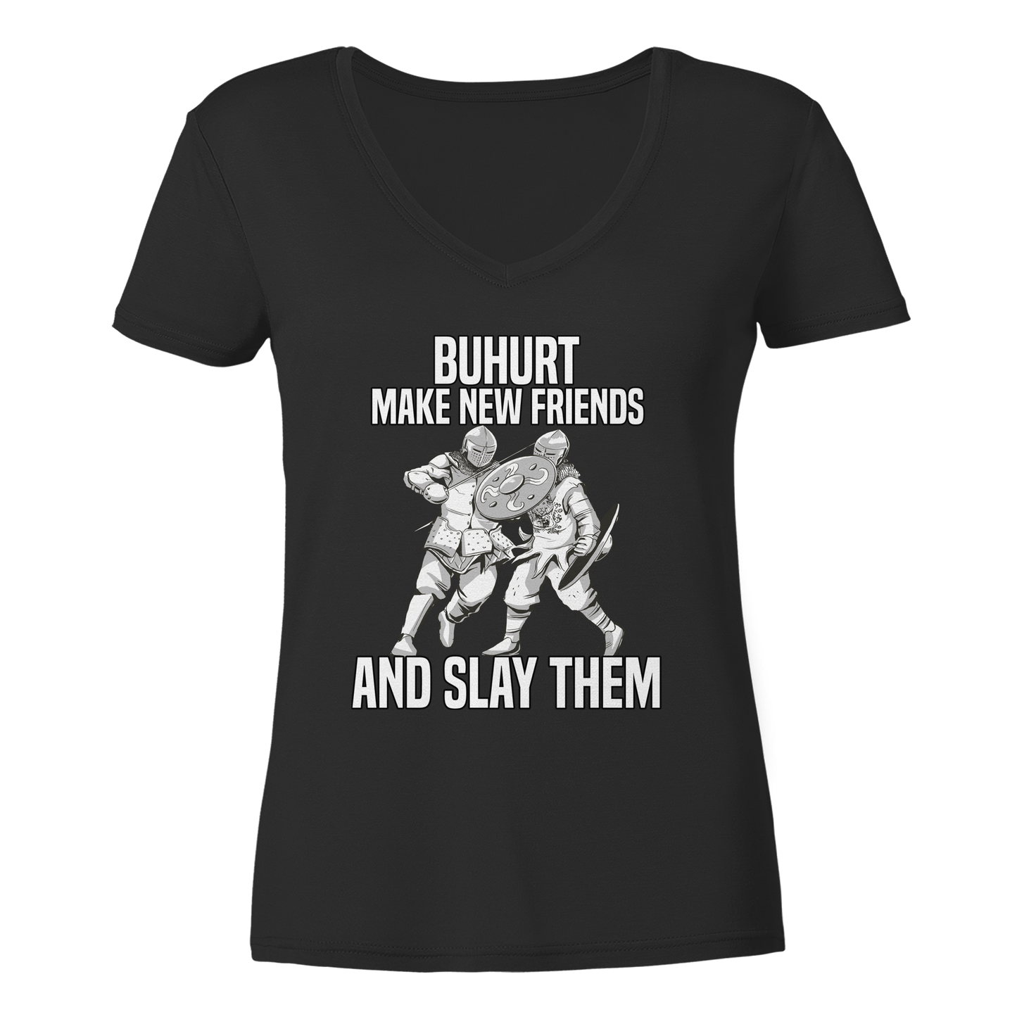 Make New Friends and Slay Them | Damen Bio V-Neck T-Shirt