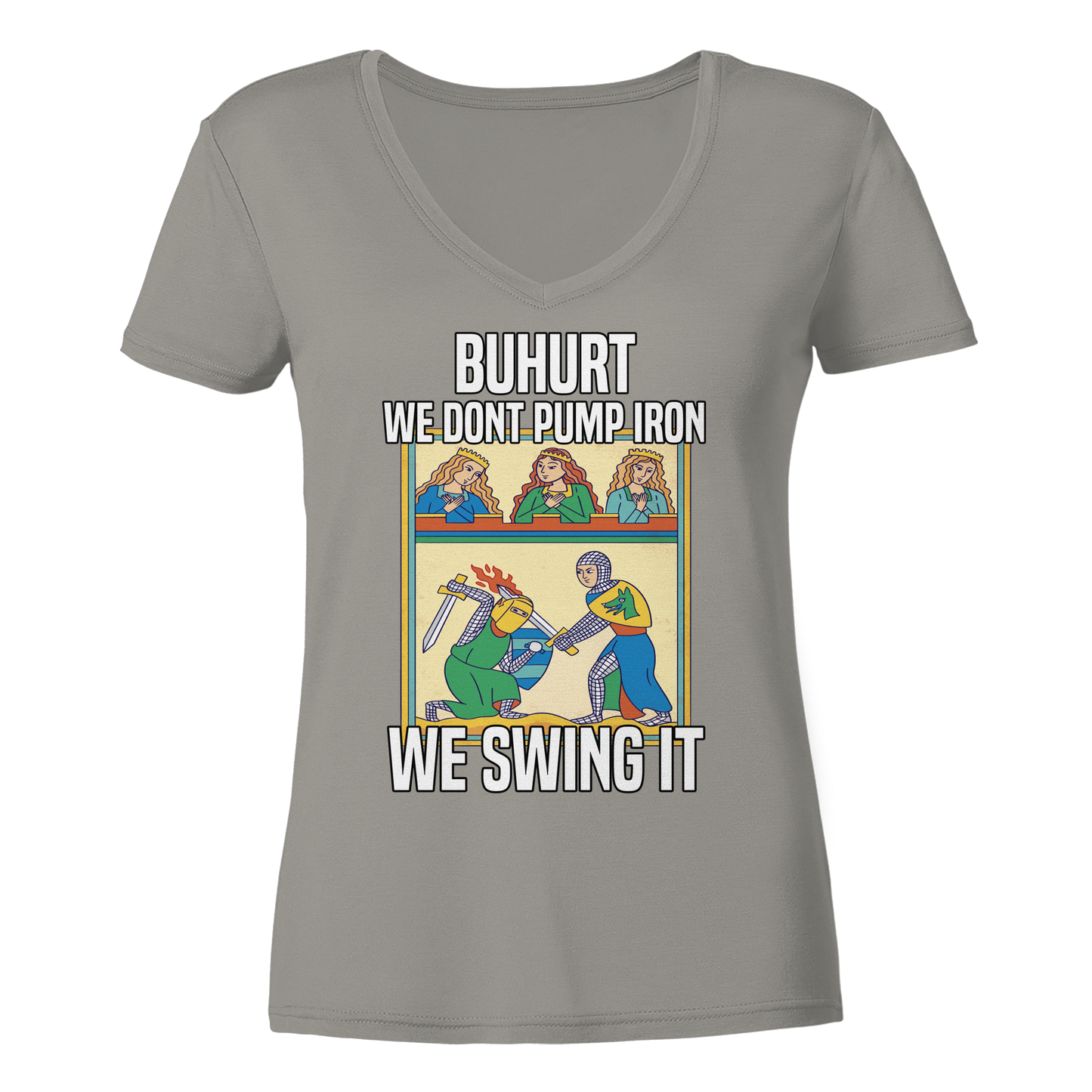 We don’t pump iron – we swing it | Damen Bio V-Neck T-Shirt