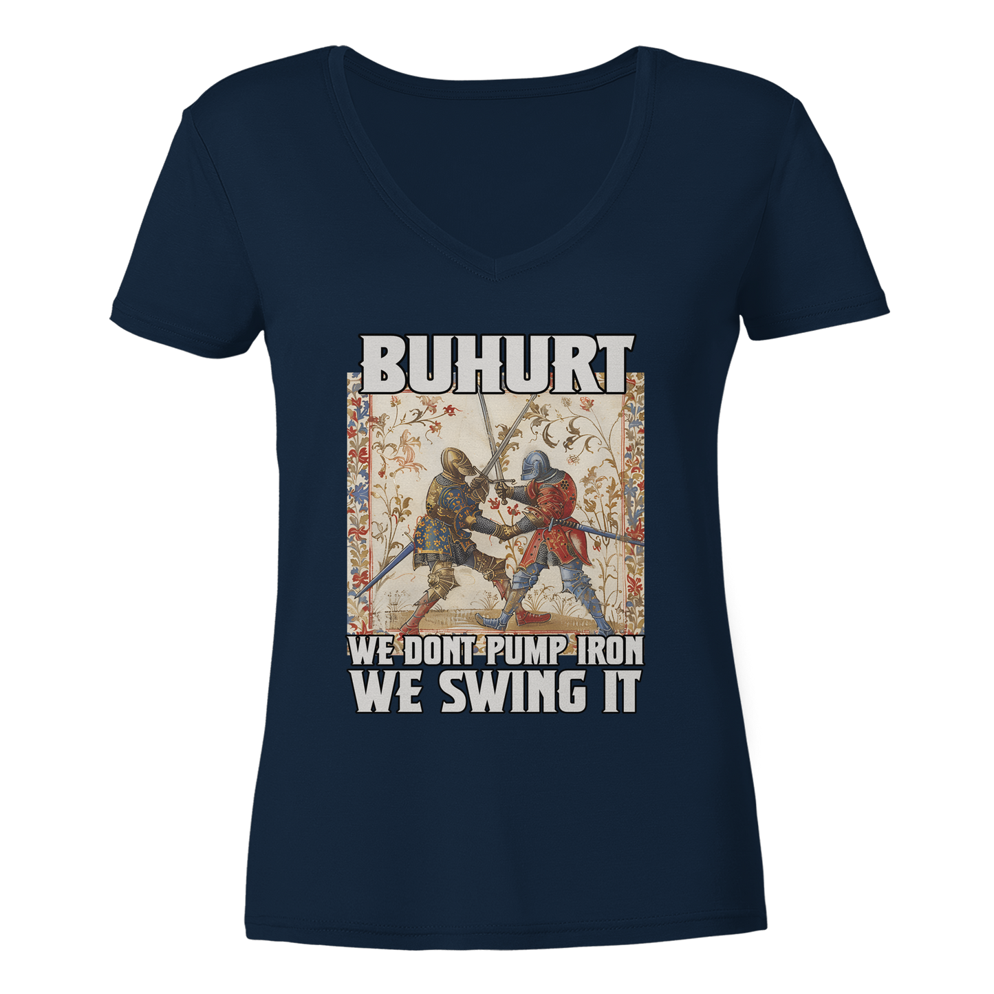 We don’t pump iron – we swing it | Damen Bio V-Neck T-Shirt