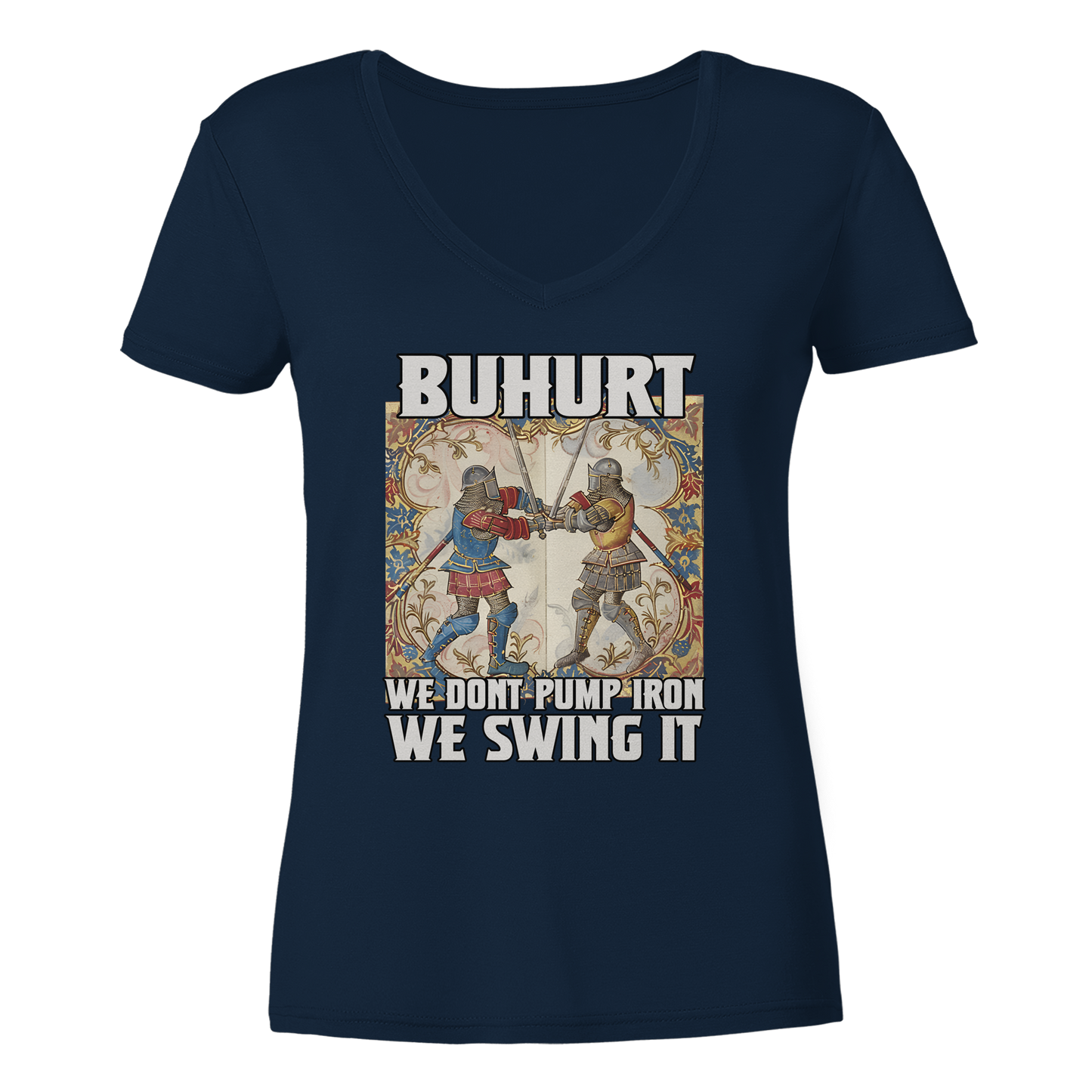 Buhurt Stundenbuch | Damen Bio V-Neck Shirt im mittelalterlichen Manuskriptstil