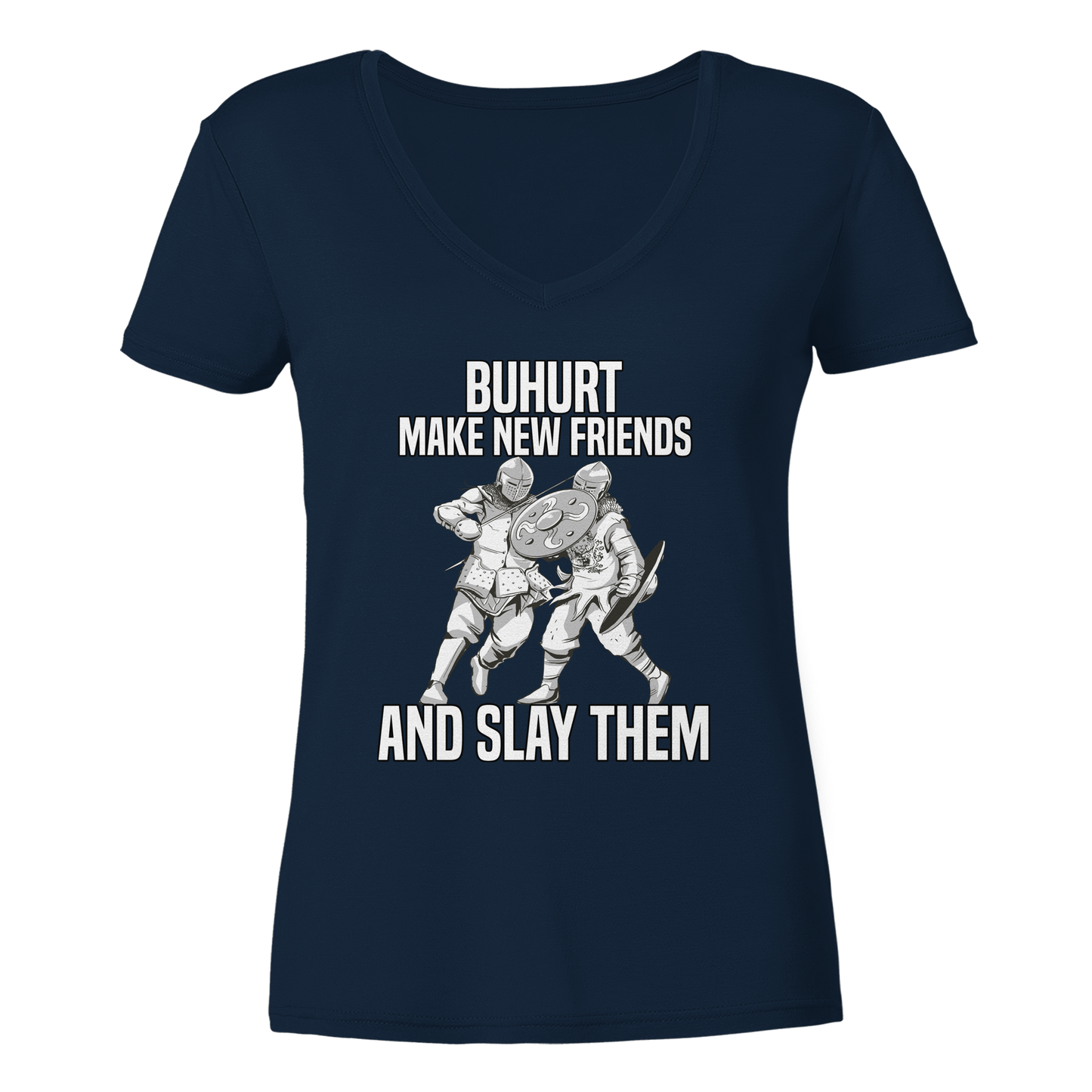 Make New Friends and Slay Them | Damen Bio V-Neck T-Shirt